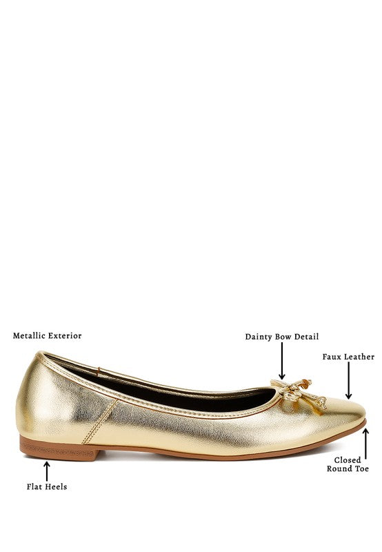 Ipara Bow Detail Metallic Ballerinas