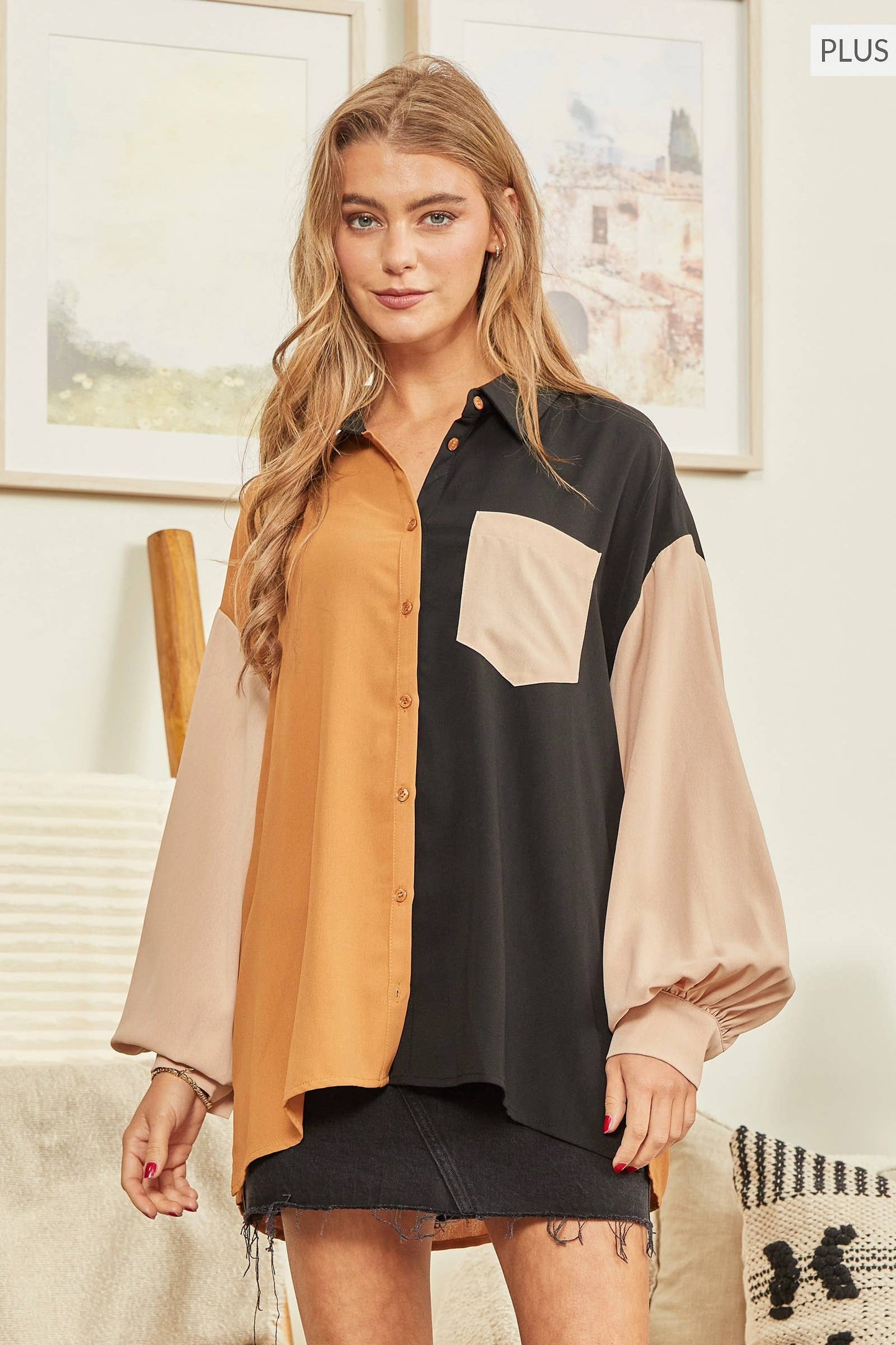 Andrée by Unit - PLUS SIZE Color Block Button Down T12351-1PLUS