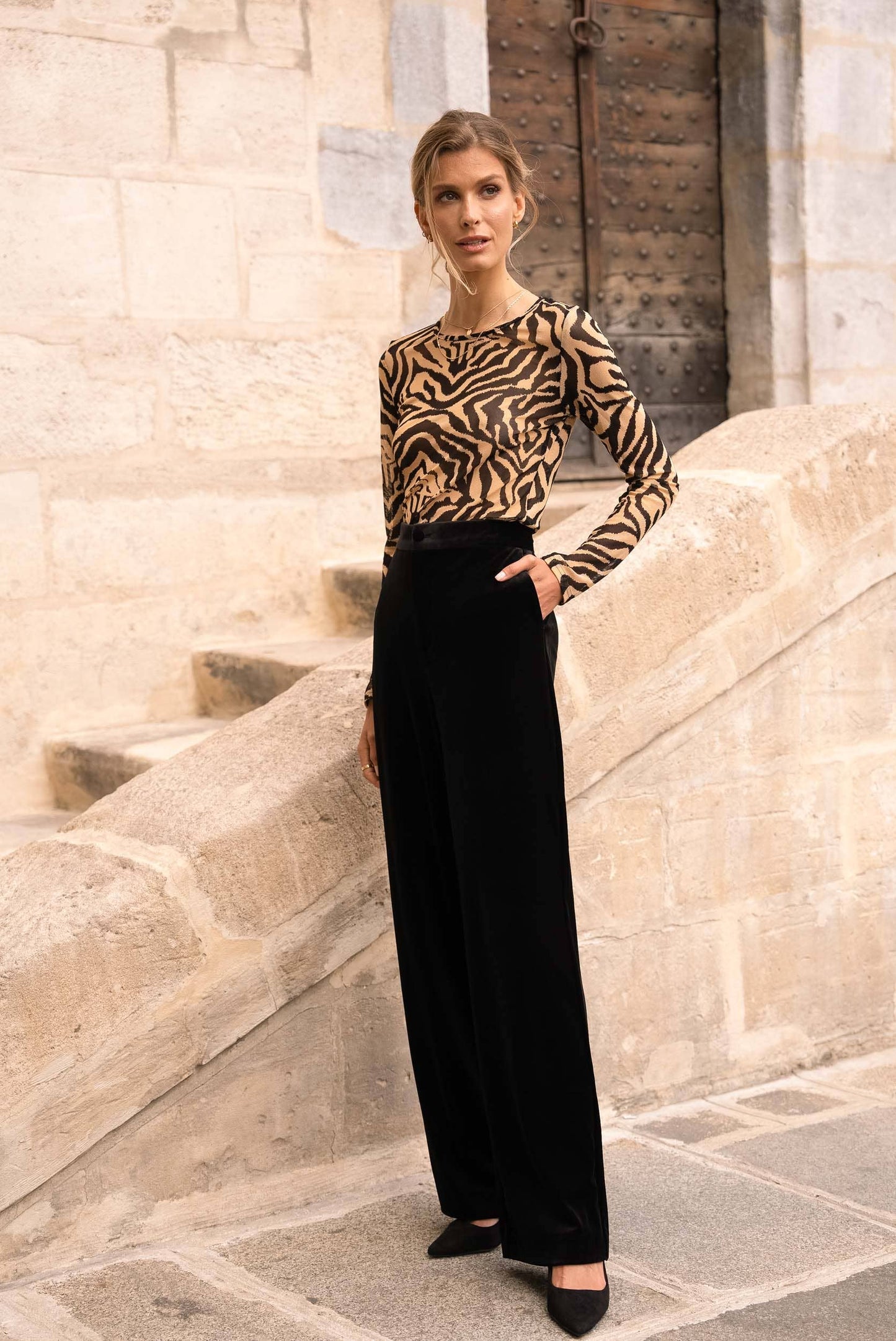 CHOKLATE PARIS - High-waisted straight-cut velvet trousers - P2228