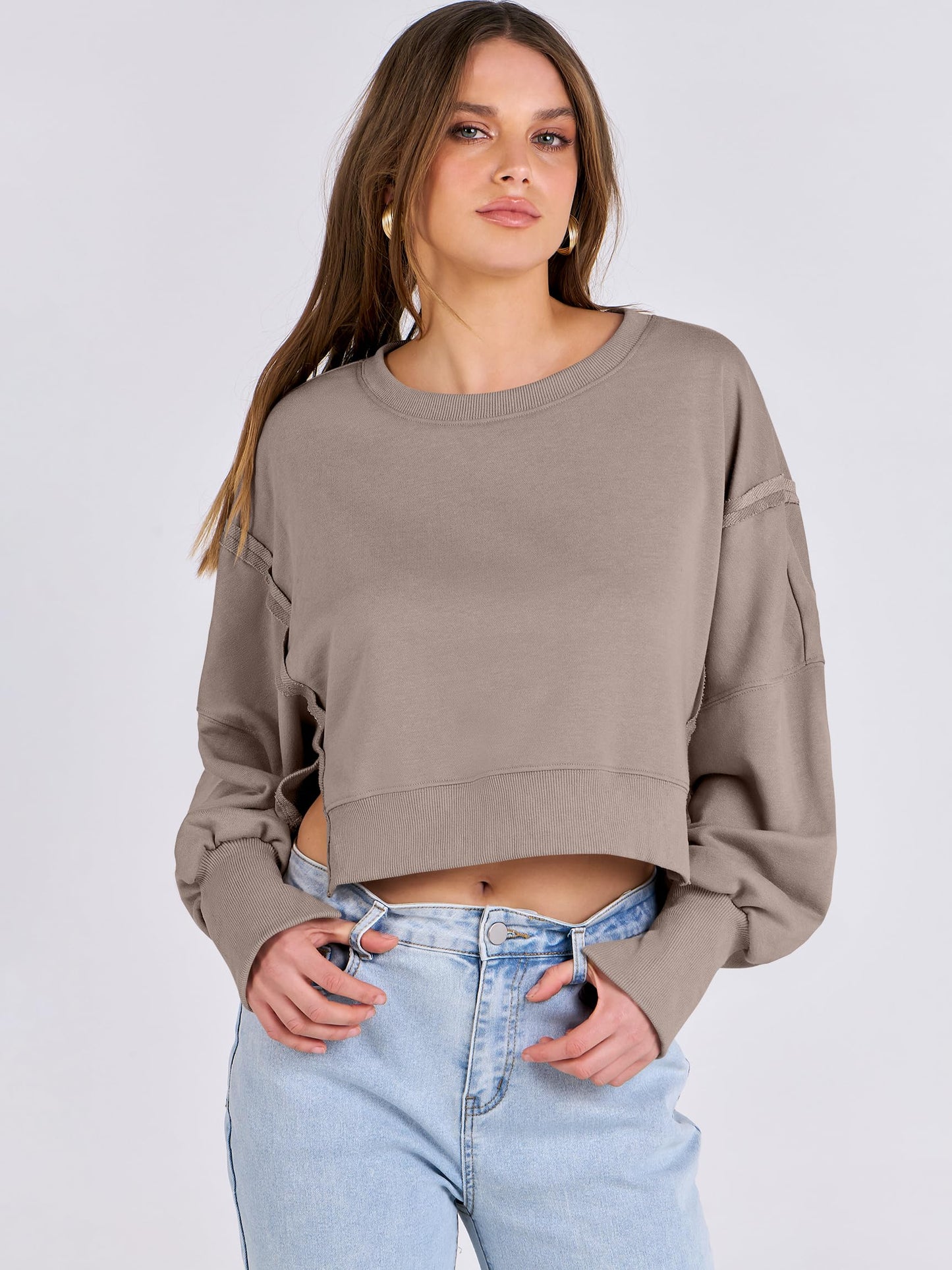 ANRABESS Womens Cropped Oversized Sweatshirts Crewneck Long Sleeve Pullover 2024 Fall Teen Girls Y2K Fashion Crop Tops