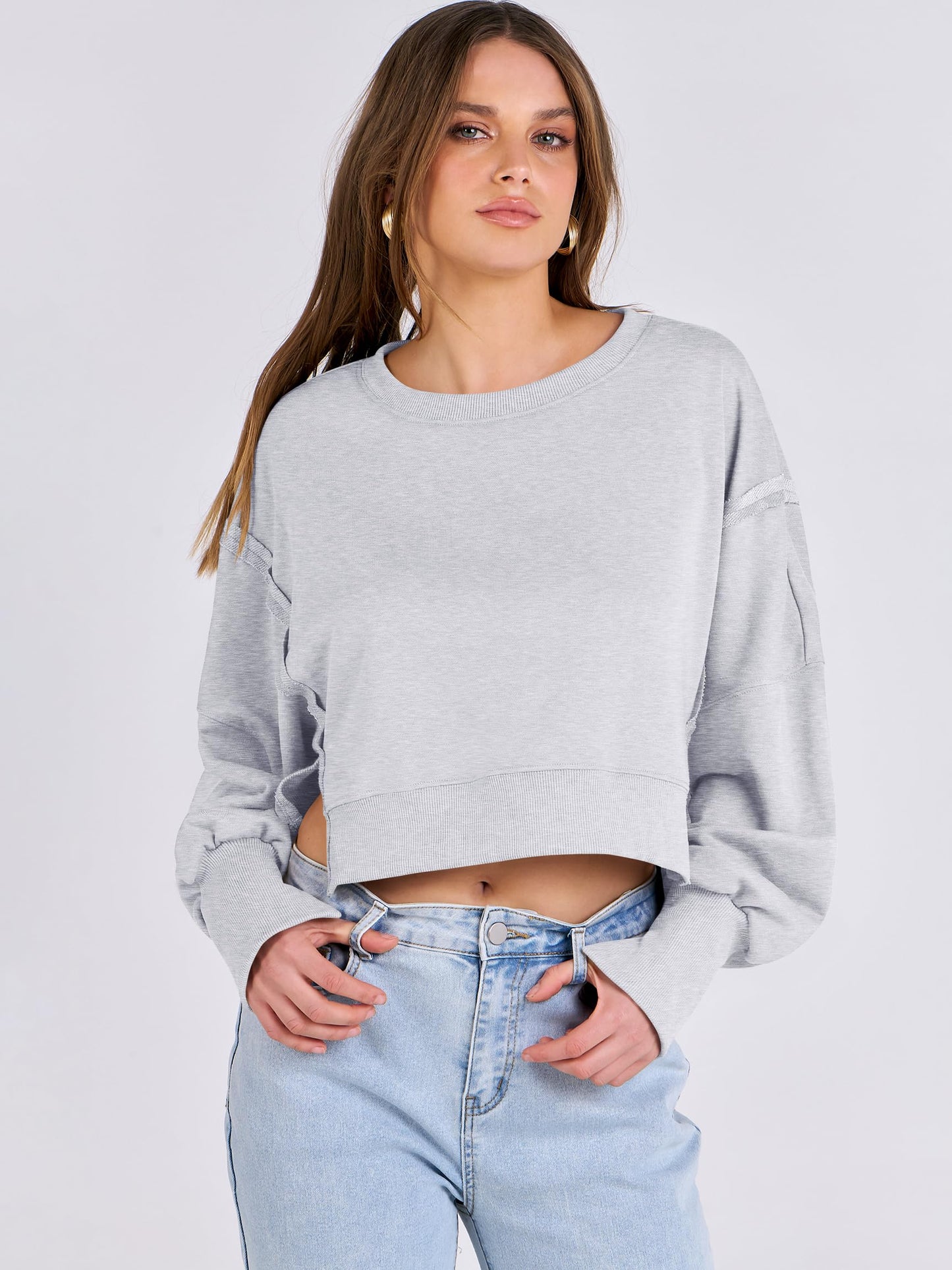 ANRABESS Womens Cropped Oversized Sweatshirts Crewneck Long Sleeve Pullover 2024 Fall Teen Girls Y2K Fashion Crop Tops