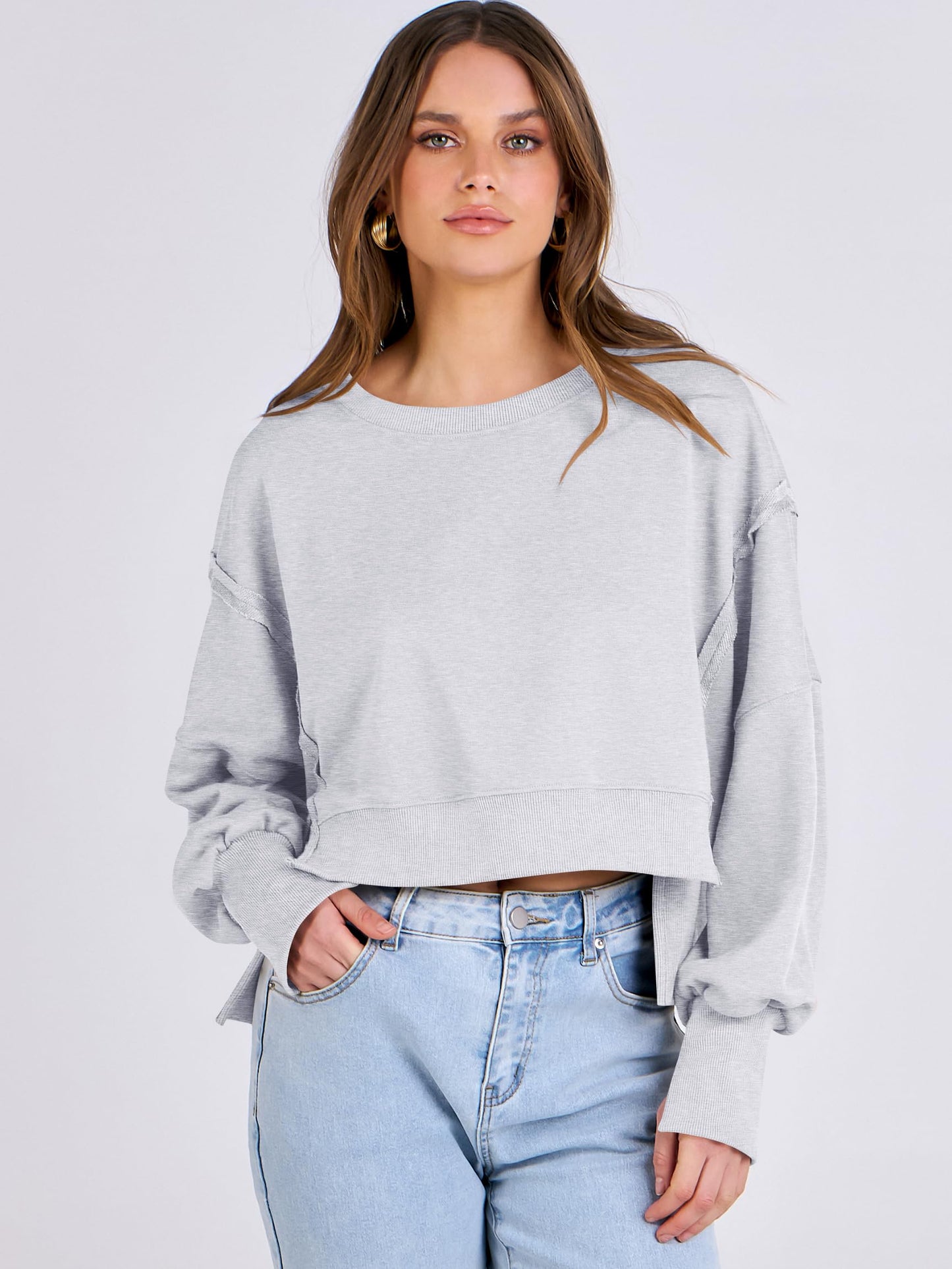 ANRABESS Womens Cropped Oversized Sweatshirts Crewneck Long Sleeve Pullover 2024 Fall Teen Girls Y2K Fashion Crop Tops