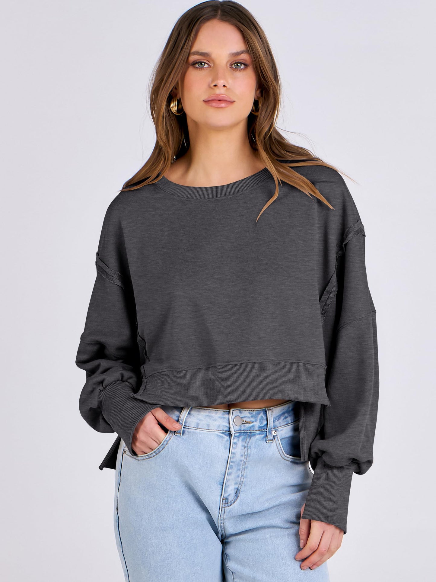 ANRABESS Womens Cropped Oversized Sweatshirts Crewneck Long Sleeve Pullover 2024 Fall Teen Girls Y2K Fashion Crop Tops