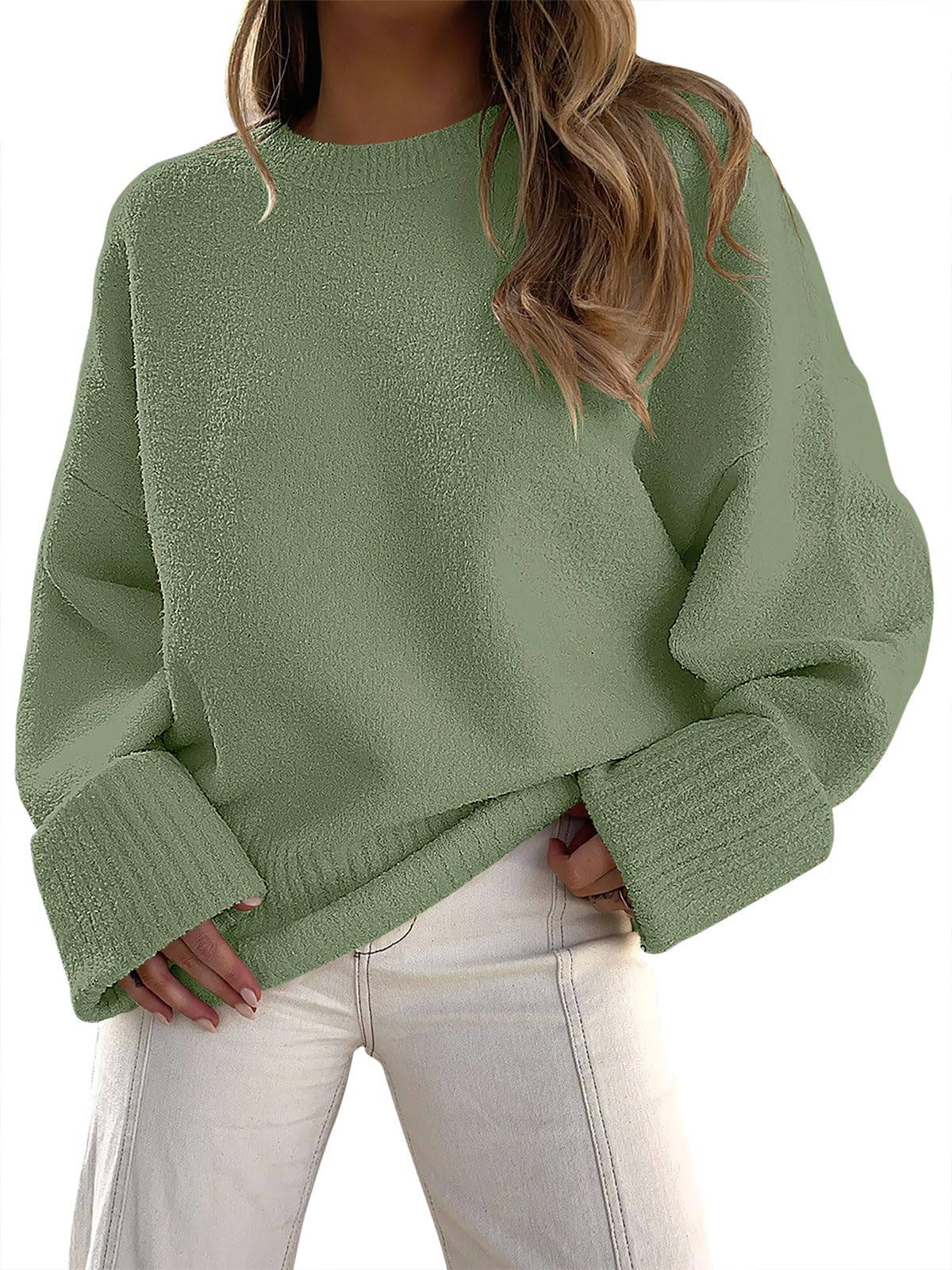 ANRABESS Women's Oversized Crewneck Long Sleeve Fuzzy Knit Casual Chunky Warm 2024 Fall Pullover Sweaters Top Trendy Outfits