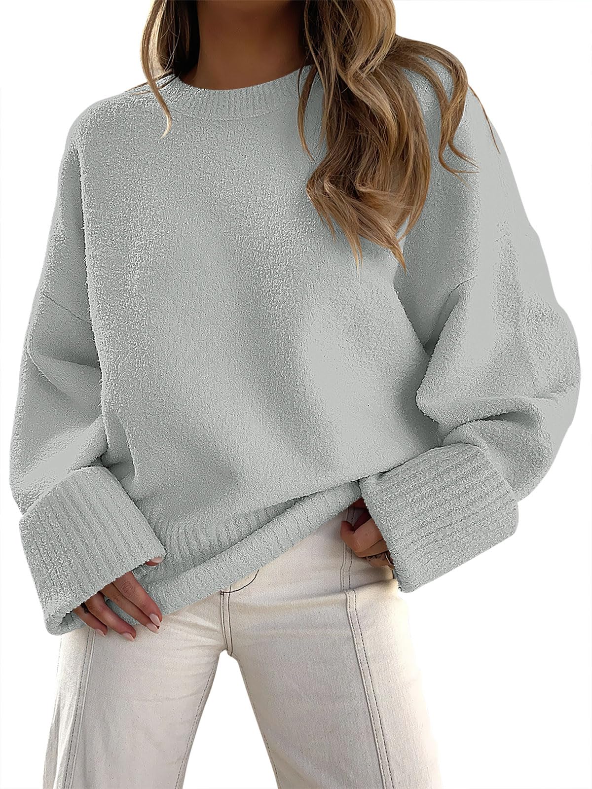 ANRABESS Women's Oversized Crewneck Long Sleeve Fuzzy Knit Casual Chunky Warm 2024 Fall Pullover Sweaters Top Trendy Outfits