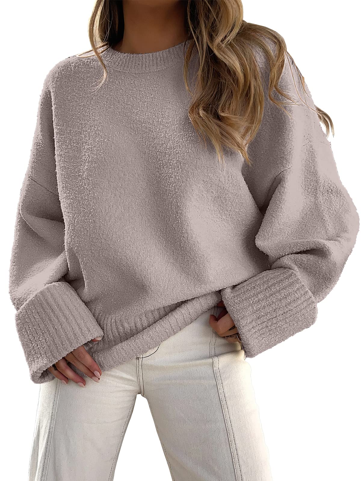 ANRABESS Women's Oversized Crewneck Long Sleeve Fuzzy Knit Casual Chunky Warm 2024 Fall Pullover Sweaters Top Trendy Outfits