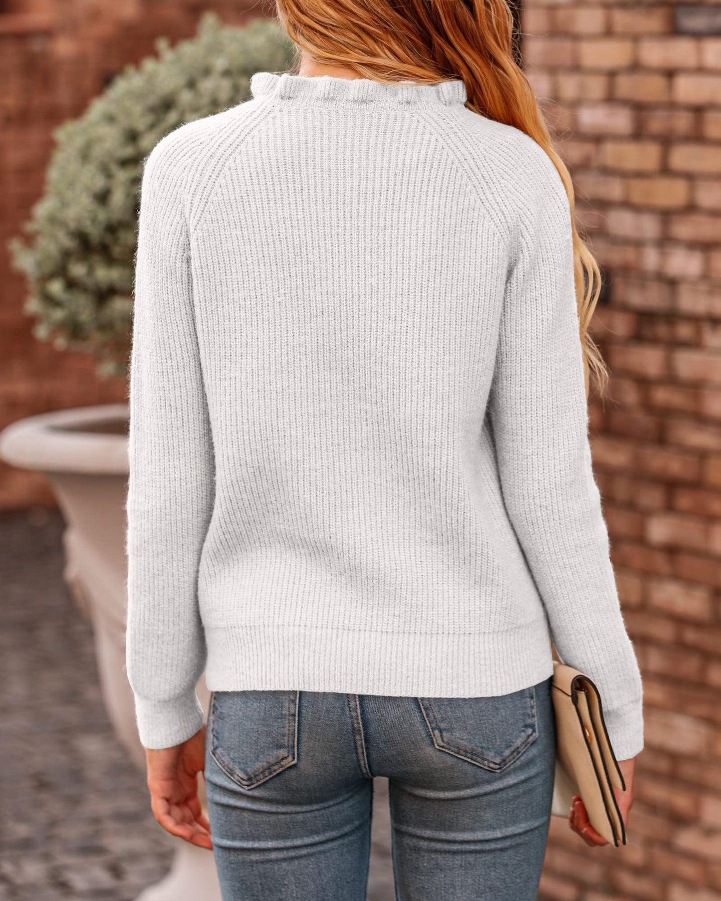 BTFBM 2024 Womens Sweaters Fall Winter Outfits Long Sleeve Button Down Ruffle Crew Neck Casual Knitted Pullover Tops