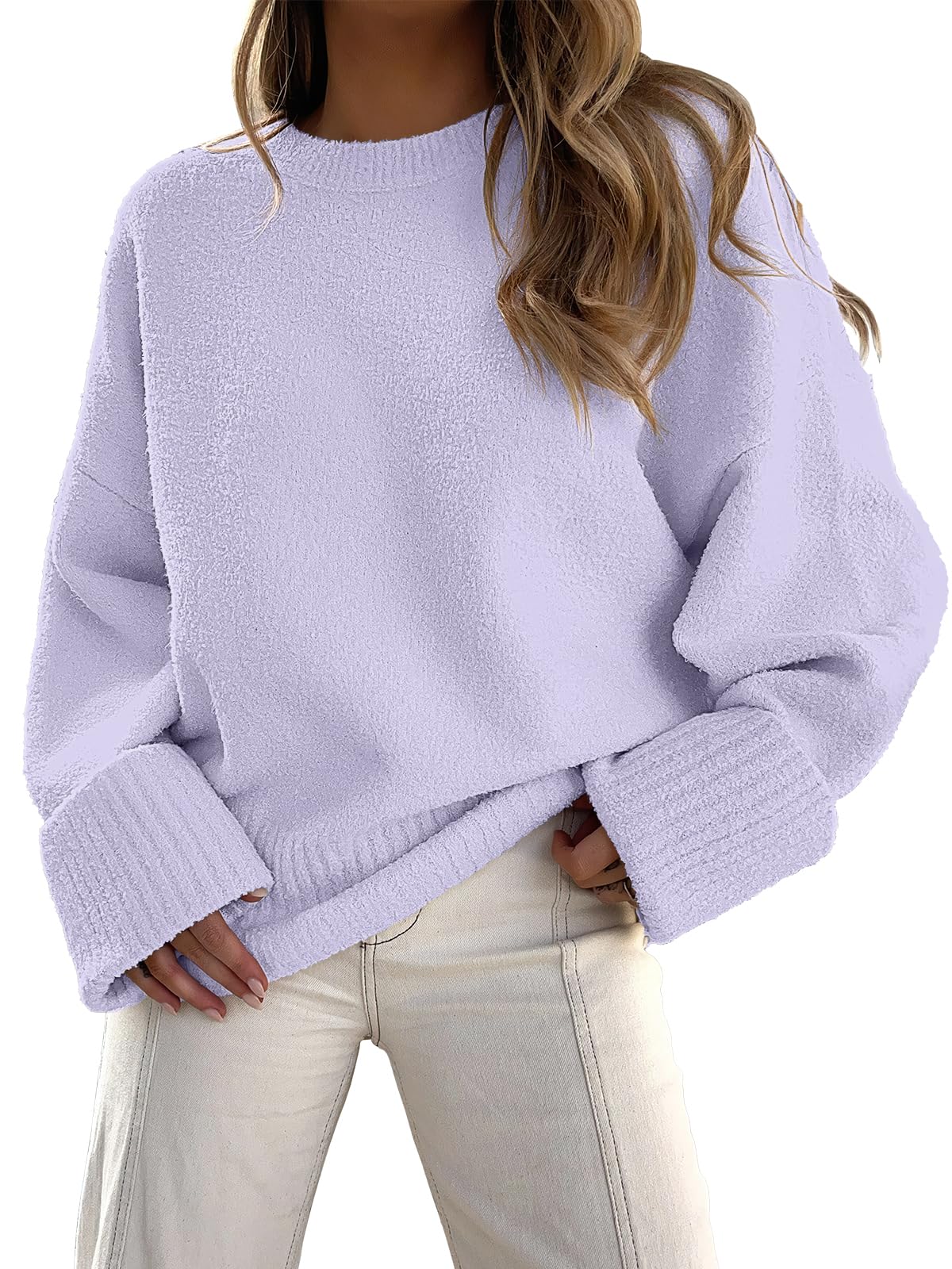 ANRABESS Women's Oversized Crewneck Long Sleeve Fuzzy Knit Casual Chunky Warm 2024 Fall Pullover Sweaters Top Trendy Outfits