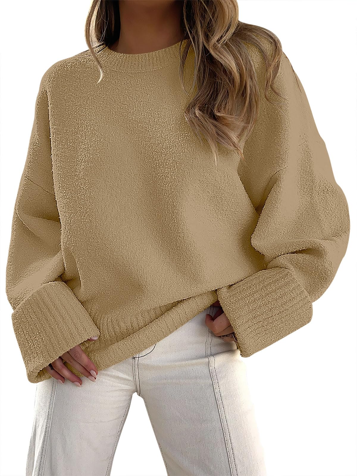 ANRABESS Women's Oversized Crewneck Long Sleeve Fuzzy Knit Casual Chunky Warm 2024 Fall Pullover Sweaters Top Trendy Outfits