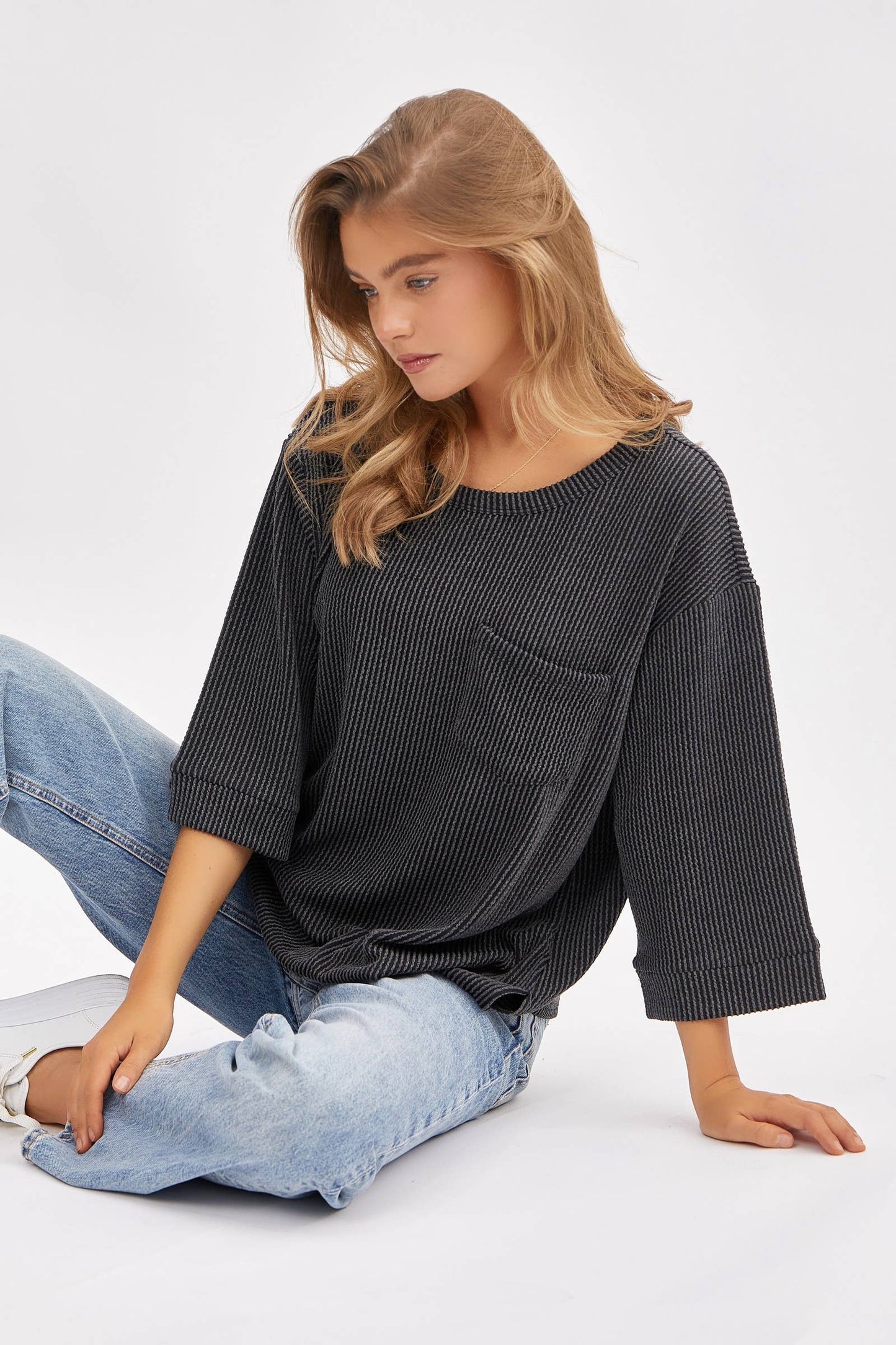 Andrée by Unit - Ribbed 3/4 Sleeve Knit Top MHS58