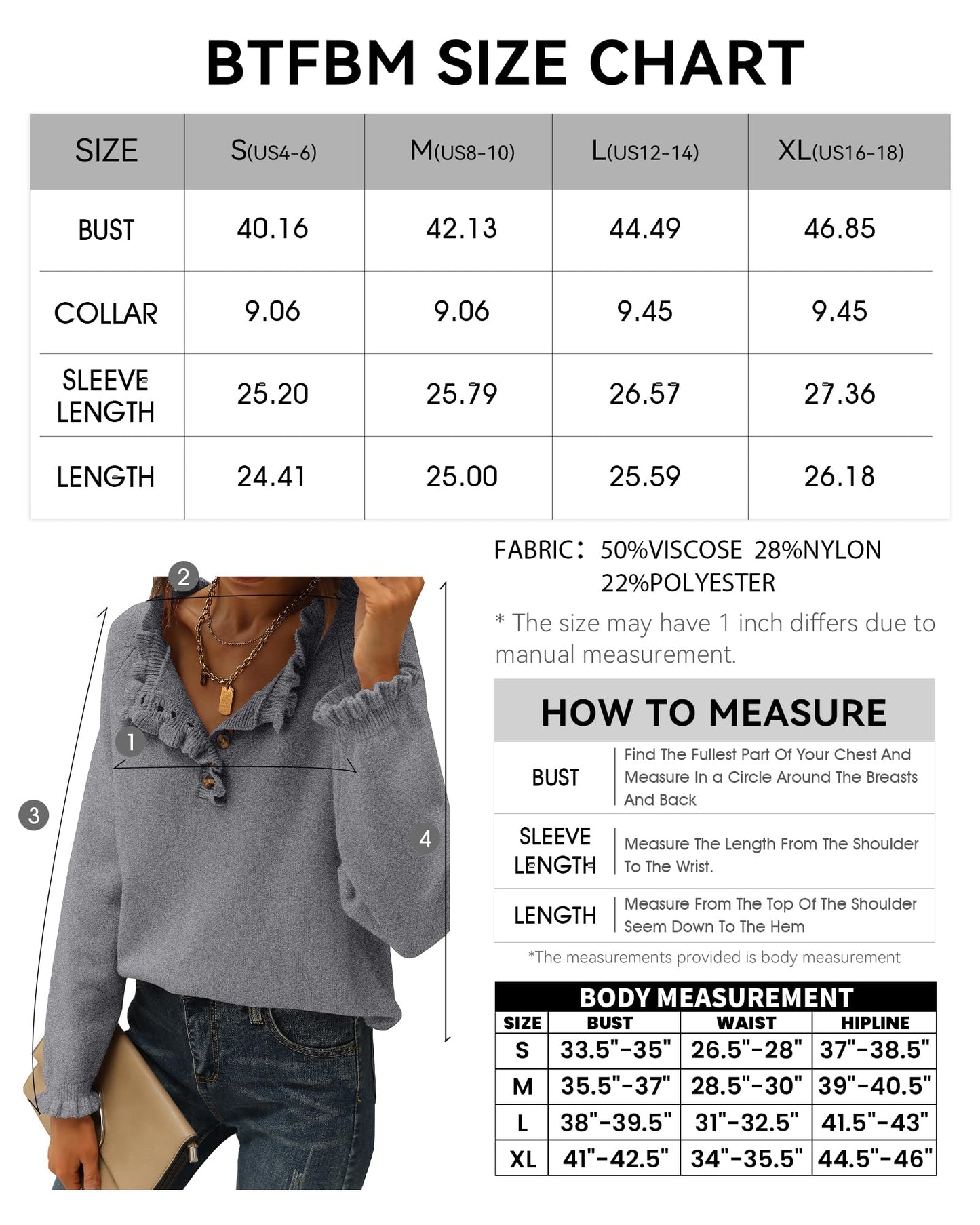 BTFBM 2024 Womens Sweaters Fall Winter Outfits Long Sleeve Button Down Ruffle Crew Neck Casual Knitted Pullover Tops