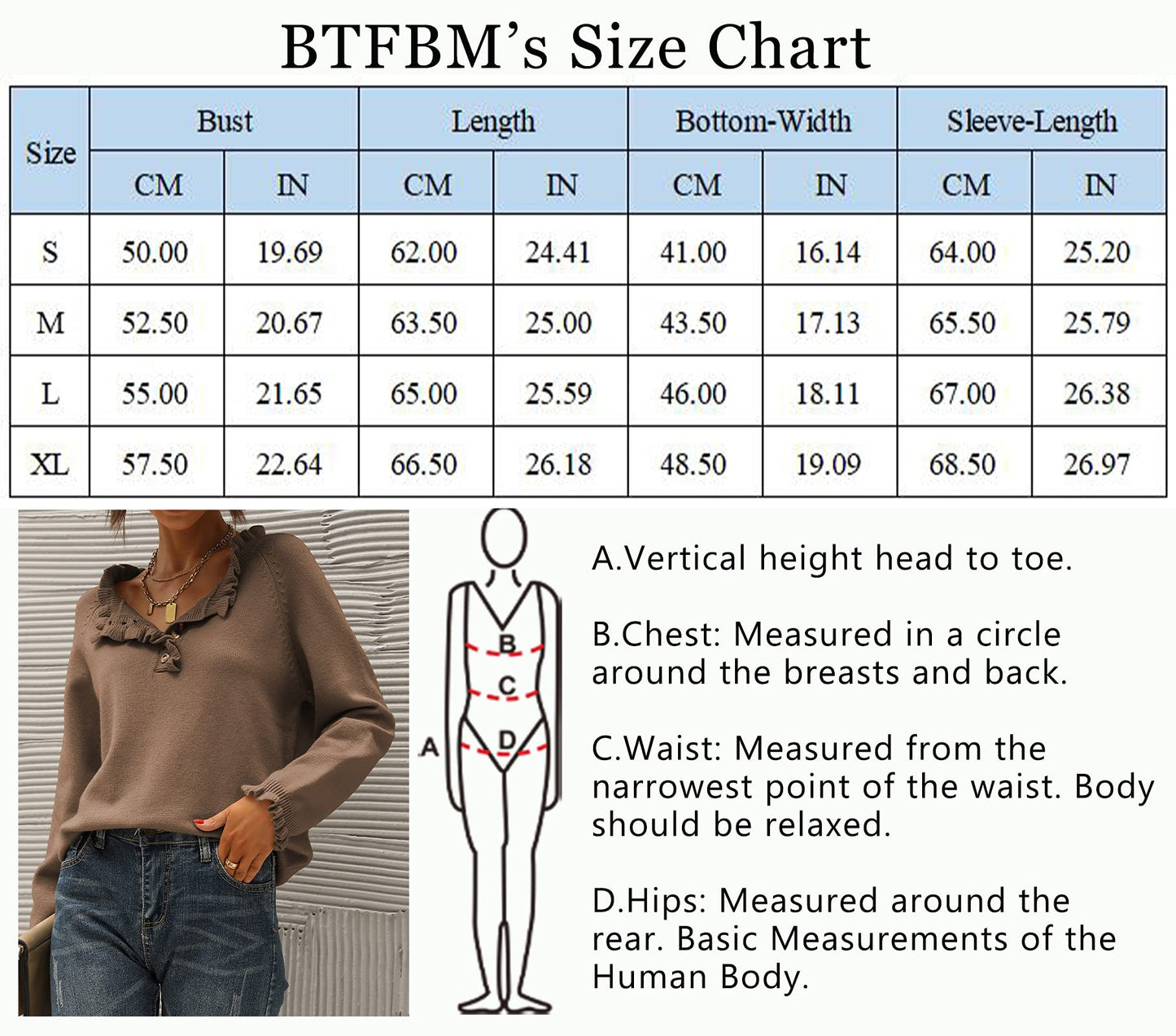 BTFBM 2024 Womens Sweaters Fall Winter Outfits Long Sleeve Button Down Ruffle Crew Neck Casual Knitted Pullover Tops