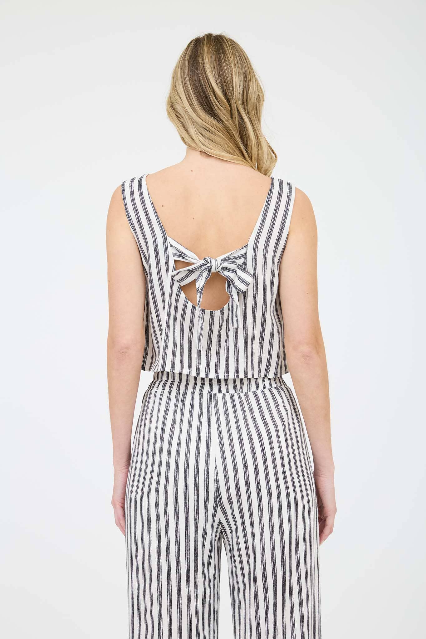 The Workshop Studio - STRIPE LINEN BACK TIE DETAIL SLEEVELESS TOP