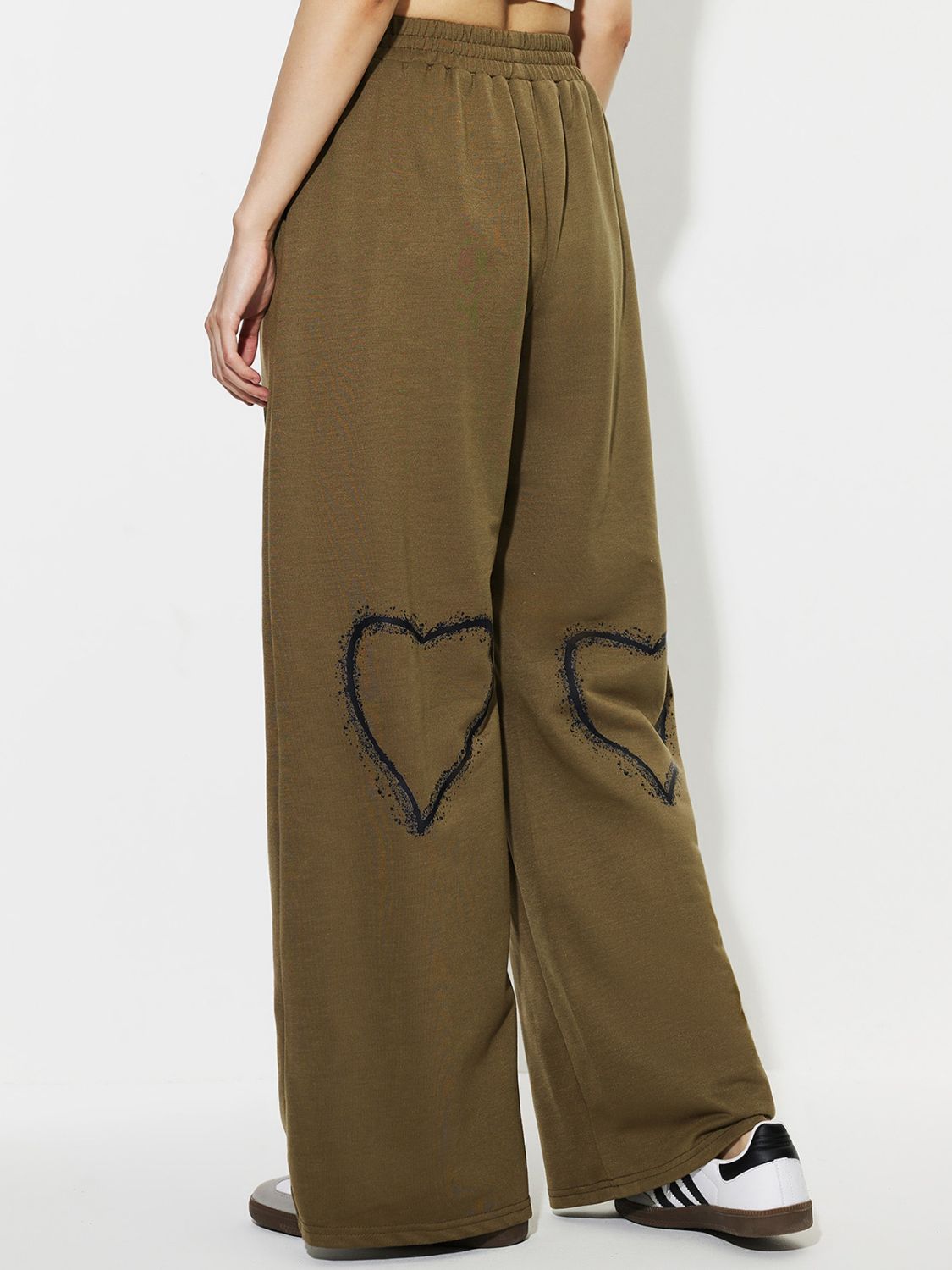 Heart Elastic Waist Wide Leg Pants