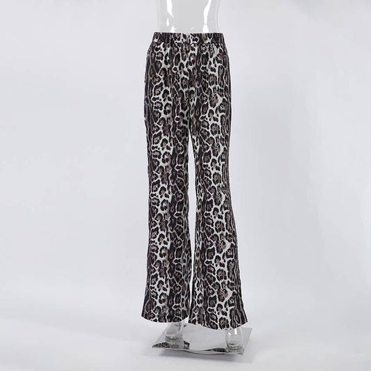 HIDDENBRAND - Leopard-Print Street Elastic Wide-Leg Trousers: Leopard / S