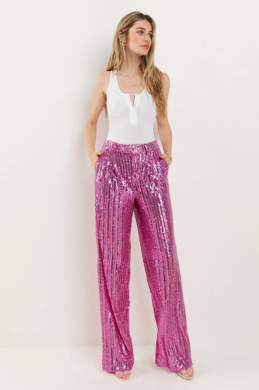 WISTERIA LANE - SEQUINS WIDE LEG PANTS - PINK 2406