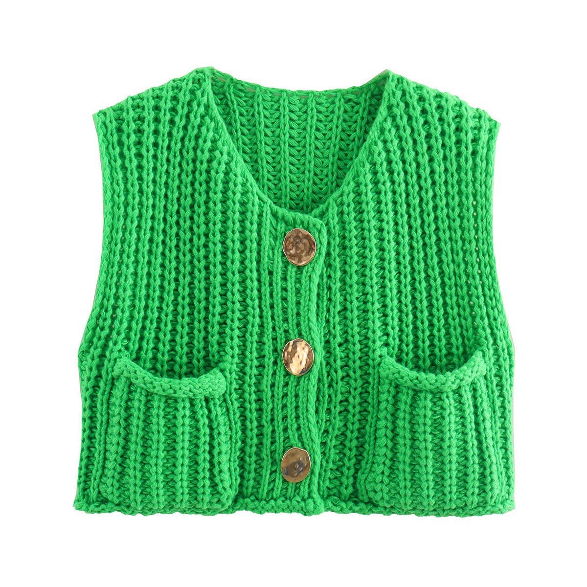 Rosa Clothing - Multicolor chunky needle knitted vest: Apricot / M