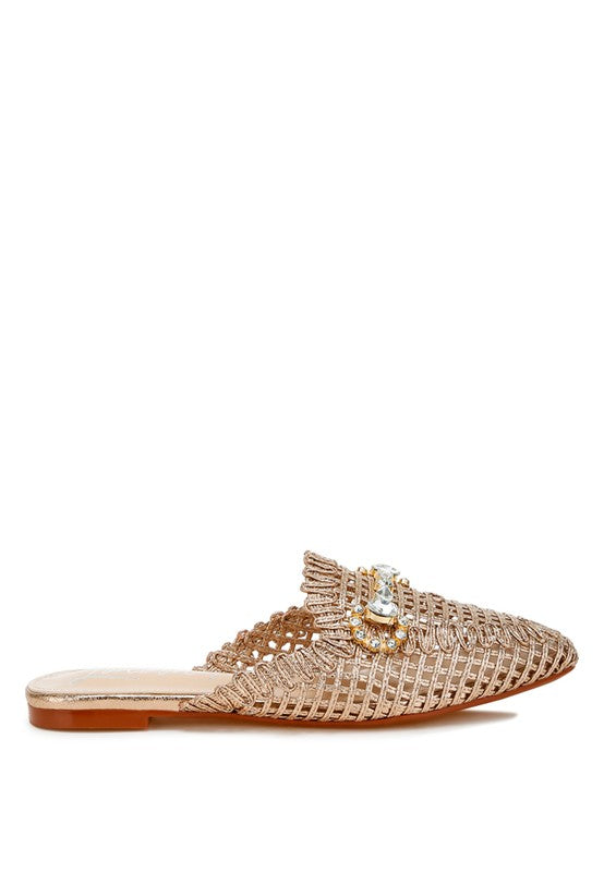 Roboma Metallic Woven Diamante Mules
