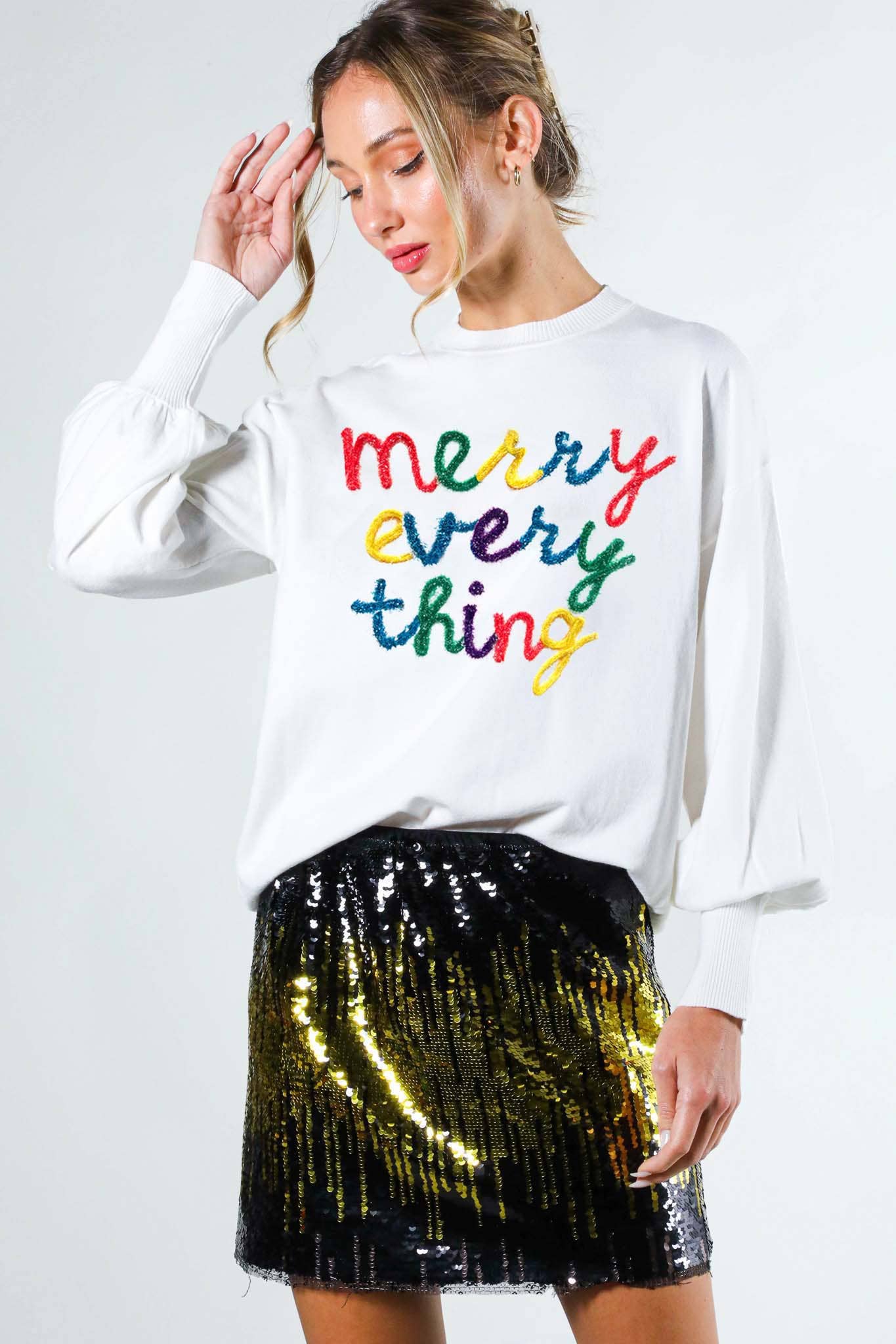Vine & Love - Merry Everything Pop-Up Letter Graphic Knit Sweater VT81729