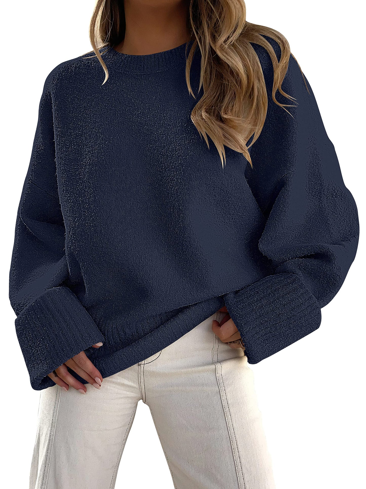 ANRABESS Women's Oversized Crewneck Long Sleeve Fuzzy Knit Casual Chunky Warm 2024 Fall Pullover Sweaters Top Trendy Outfits