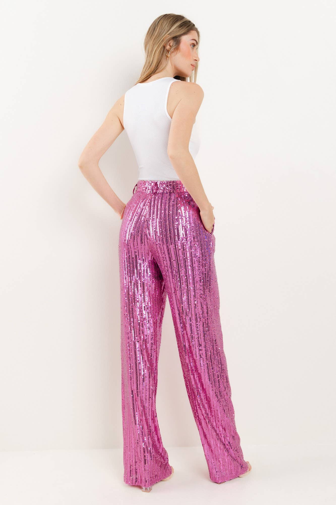 WISTERIA LANE - SEQUINS WIDE LEG PANTS - PINK 2406