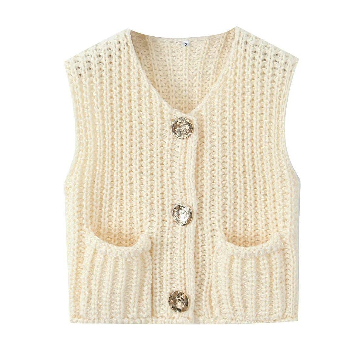 Rosa Clothing - Multicolor chunky needle knitted vest: Apricot / M