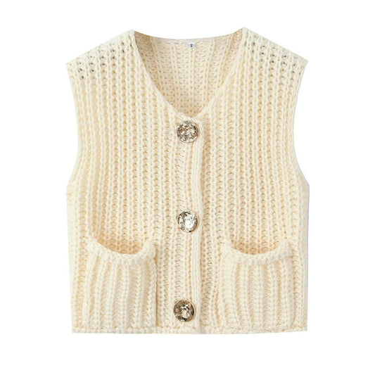 Rosa Clothing - Multicolor chunky needle knitted vest: Apricot / XL