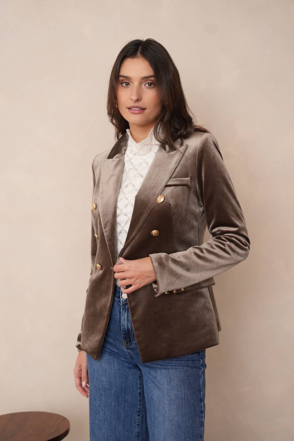 CHOKLATE PARIS - Double-breasted velvet blazer with gold buttons - V1721N