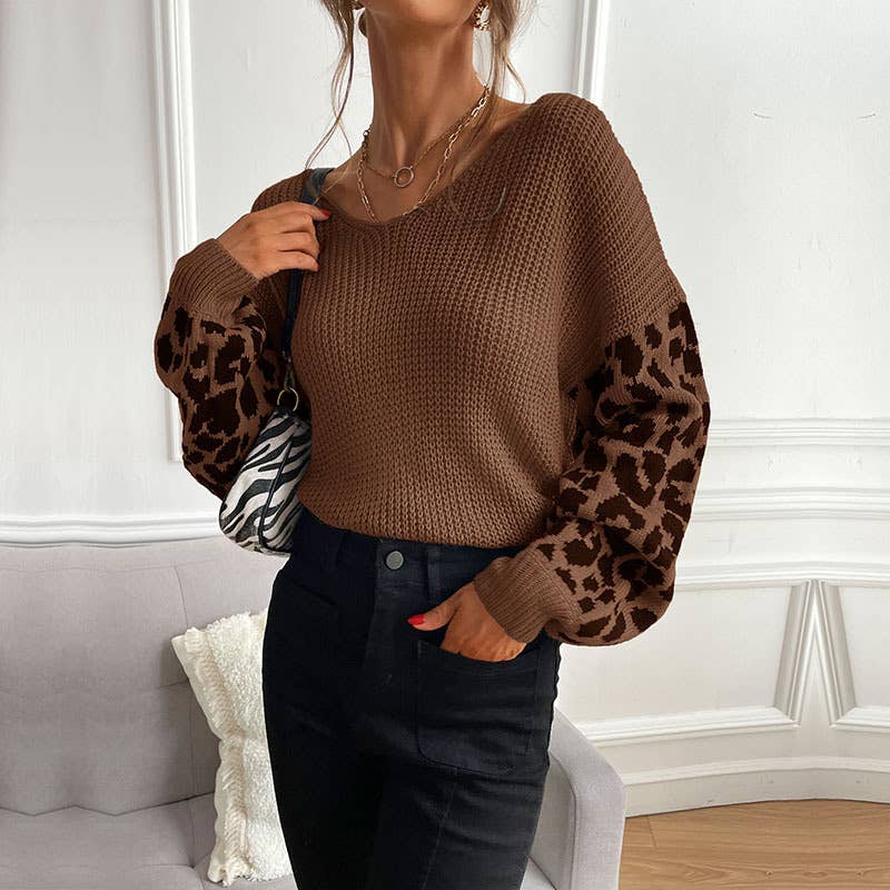 HIDDENBRAND - Leopard-Print Paneled Jumper: Apricot color / M