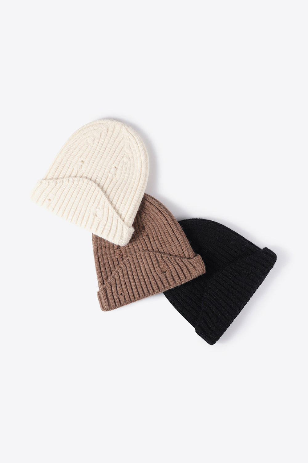 Distressed Rib-Knit Beanie