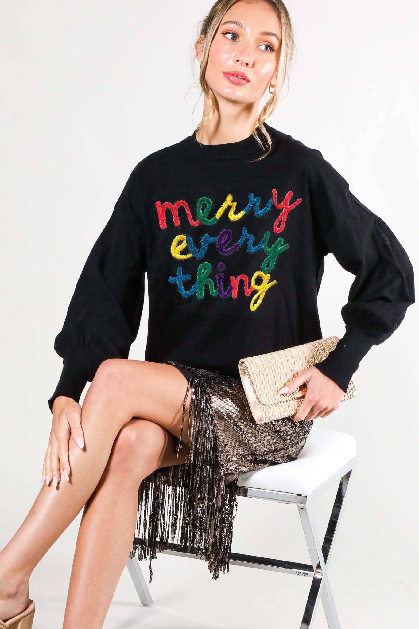 Vine & Love - Merry Everything Pop-Up Letter Graphic Knit Sweater VT81729
