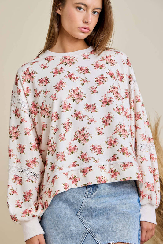 Main Strip - Vintage Floral Lace Oversized Sweatshirt
