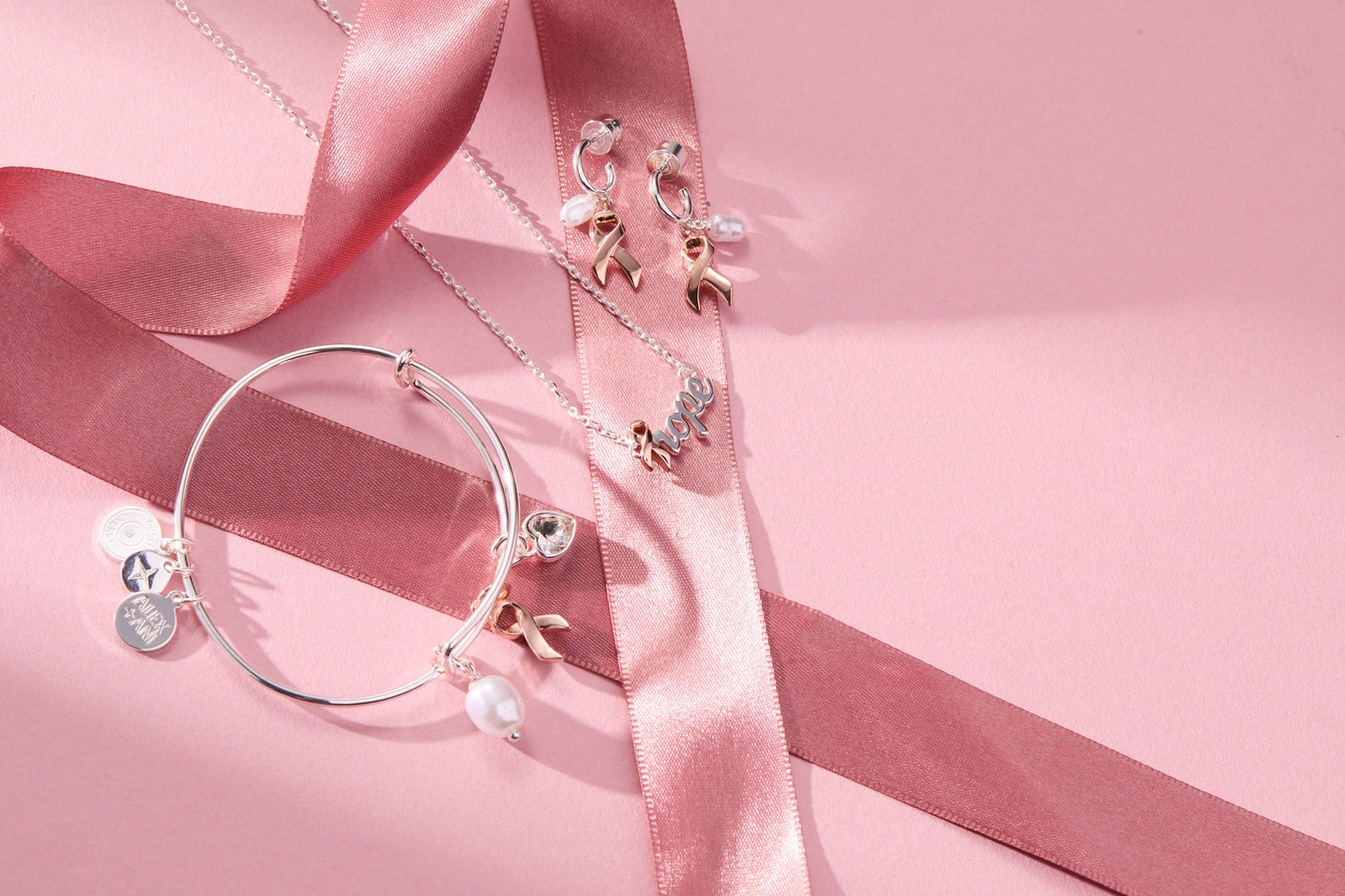 'Hope' Breast Cancer Awareness Pink Ribbon Necklace