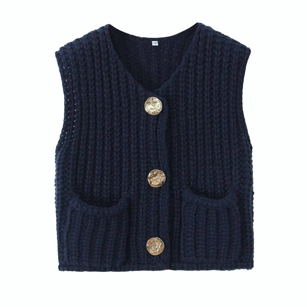 Rosa Clothing - Multicolor chunky needle knitted vest: Apricot / M