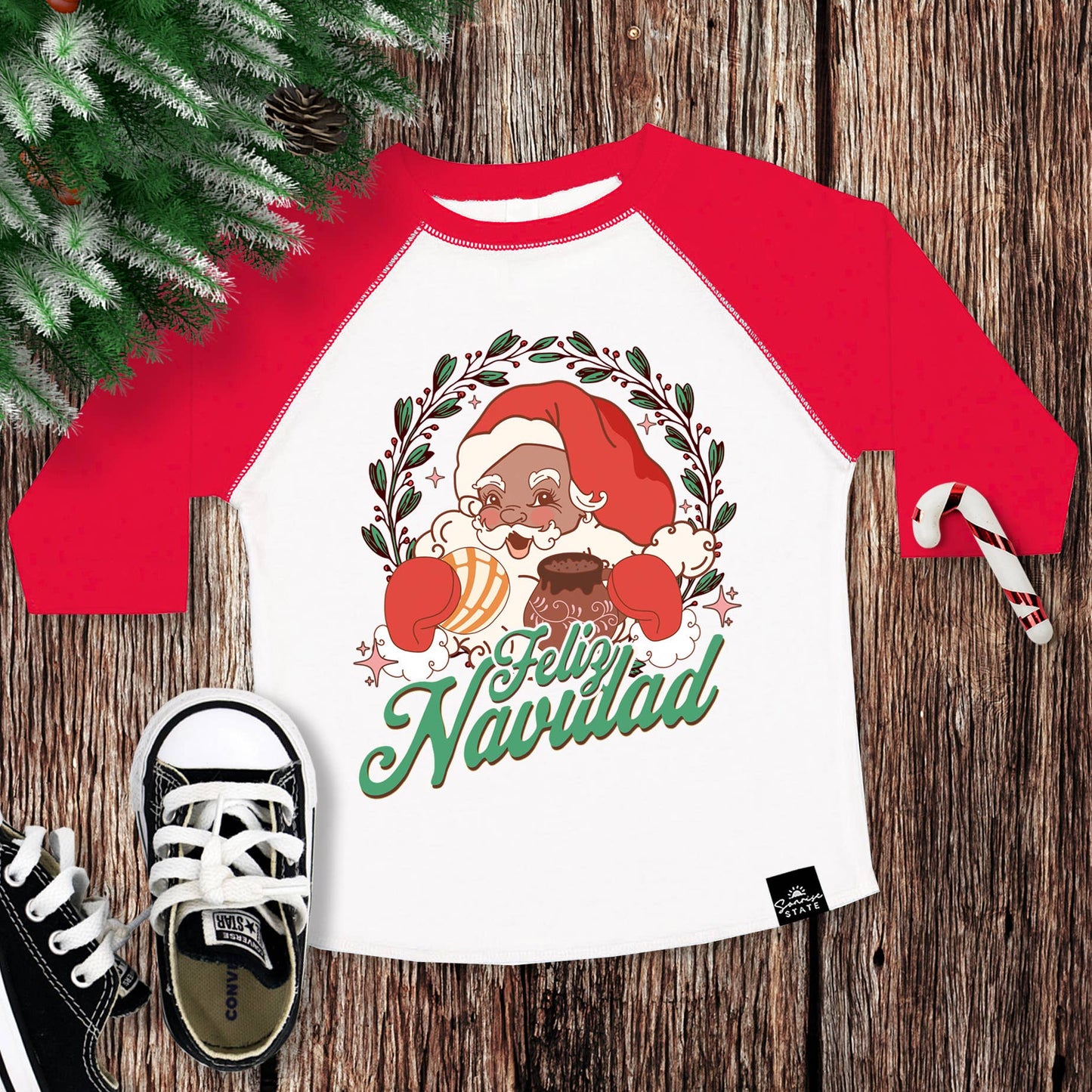 Sonrise State - Feliz Navidad Santa Claus Concha Boys Christmas Baseball Tee