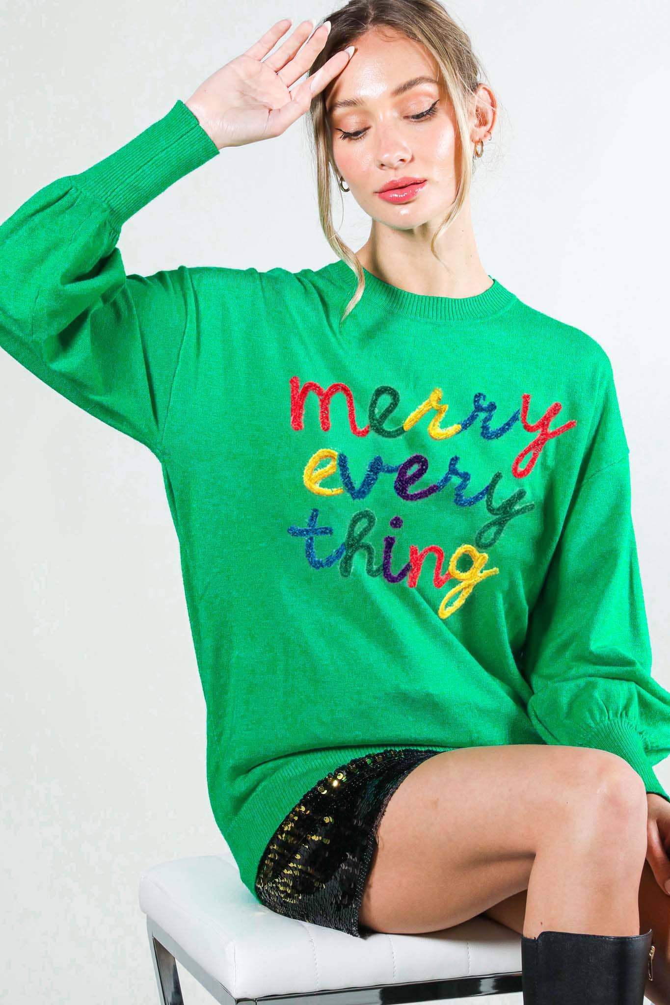 Vine & Love - Merry Everything Pop-Up Letter Graphic Knit Sweater VT81729