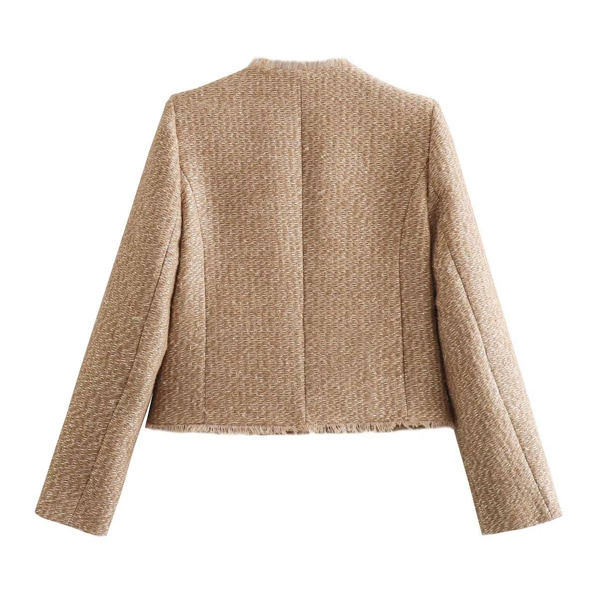 Rosa Clothing - Elegant Vintage Pocket Cropped Jacket: Gold / L