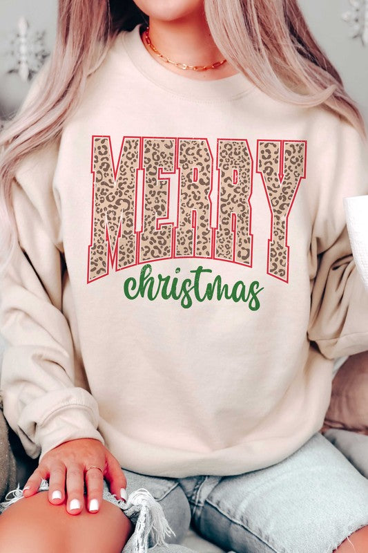 LEOPARD MERRY CHRISTMAS Graphic Sweatshirt