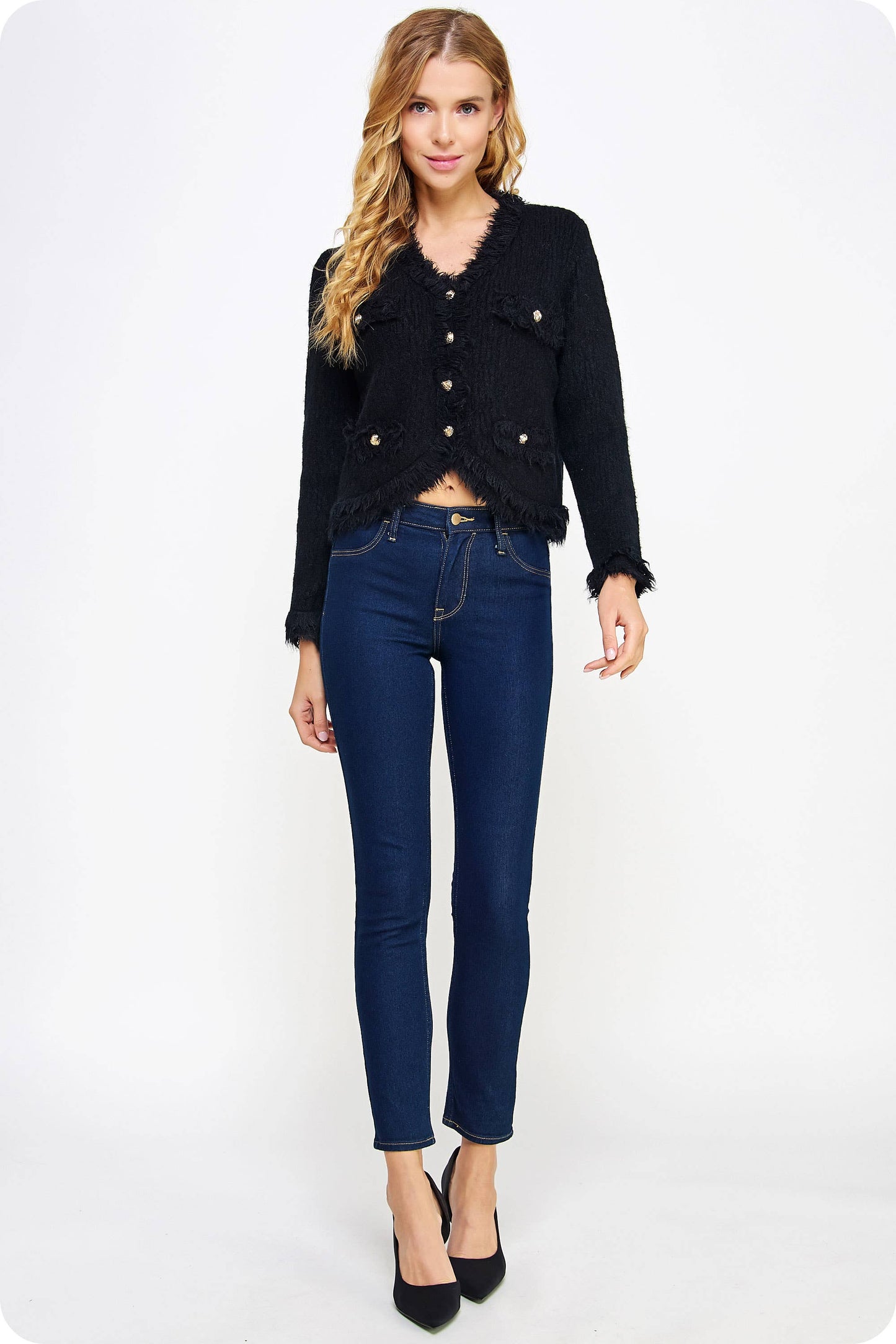 Strut & Bolt - Frayed Trim Textured Cardigan