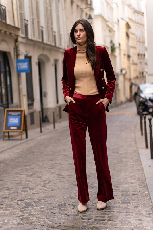 CHOKLATE PARIS - High-waisted straight-cut velvet trousers - P2228