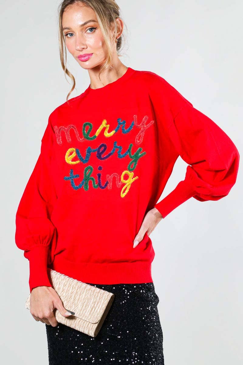 Vine & Love - Merry Everything Pop-Up Letter Graphic Knit Sweater VT81729
