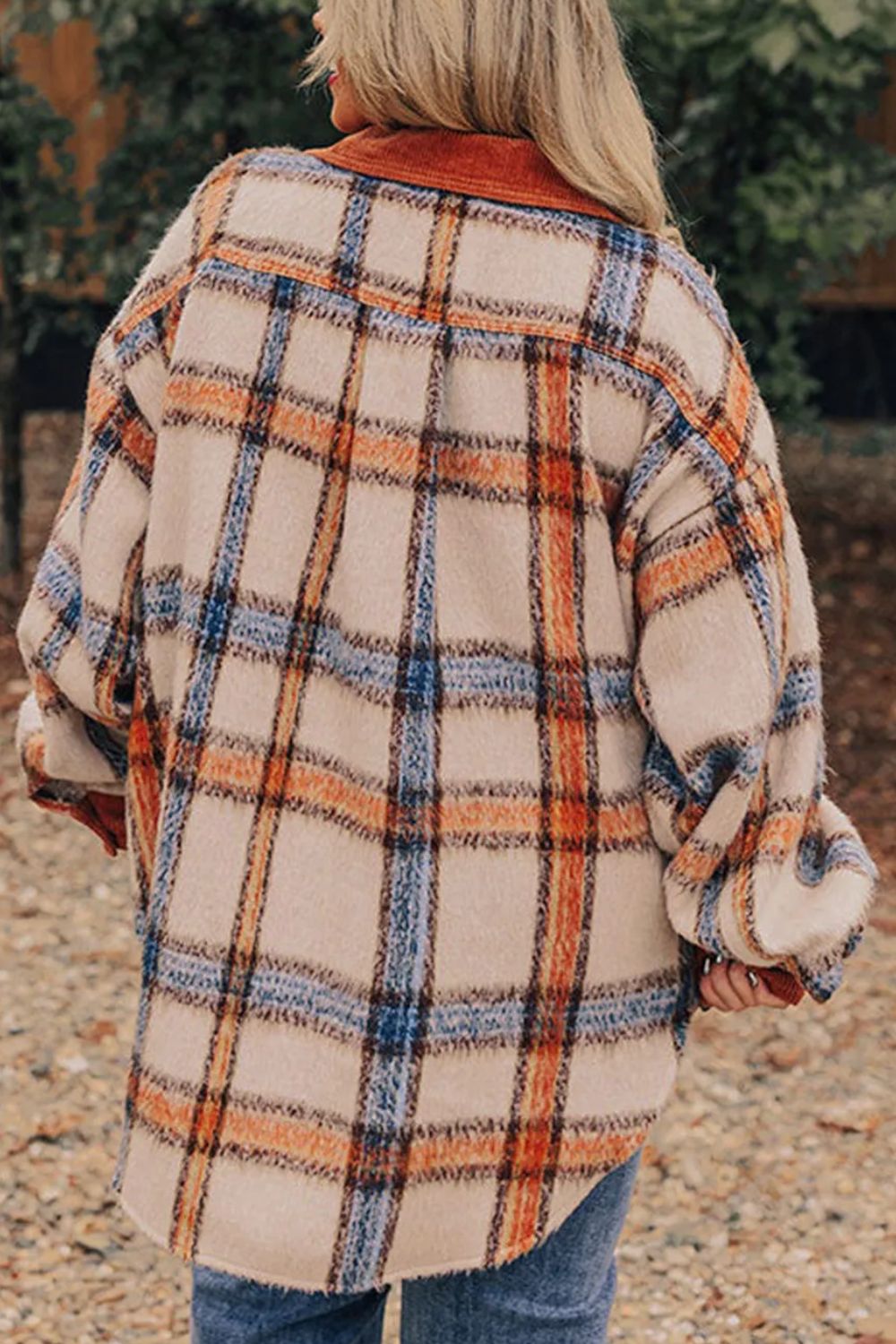 Plus Size Plaid Button Down Jacket