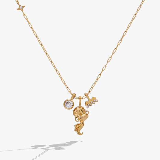 Aquarius Zodiac Charm Cluster Necklace