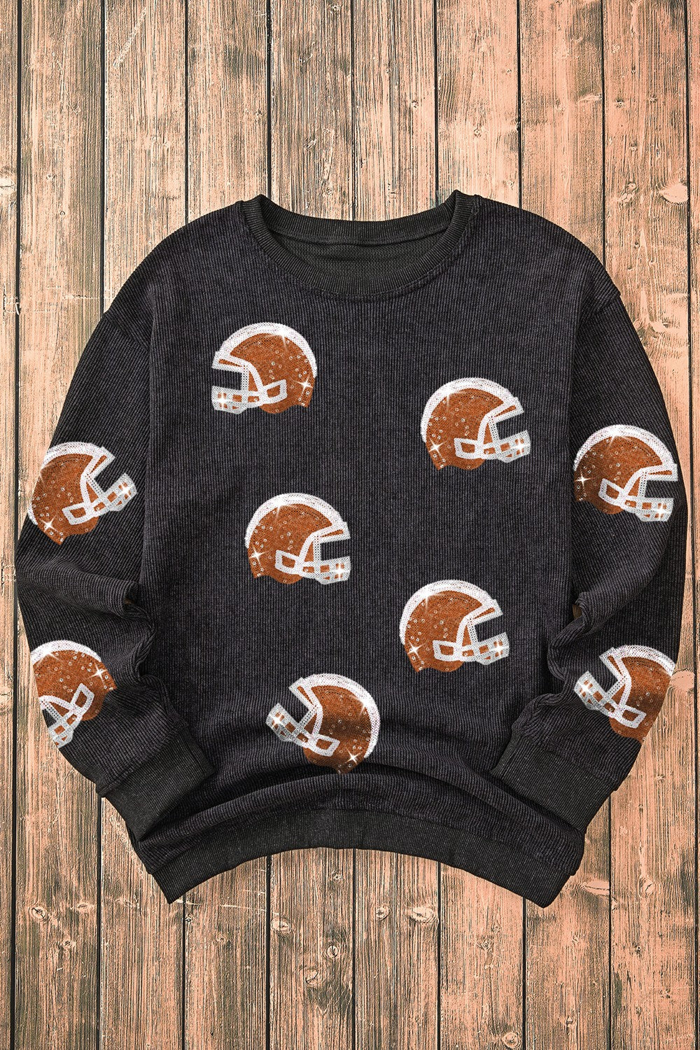 Sequin Helmet Round Neck Long Sleeve Sweatshirt