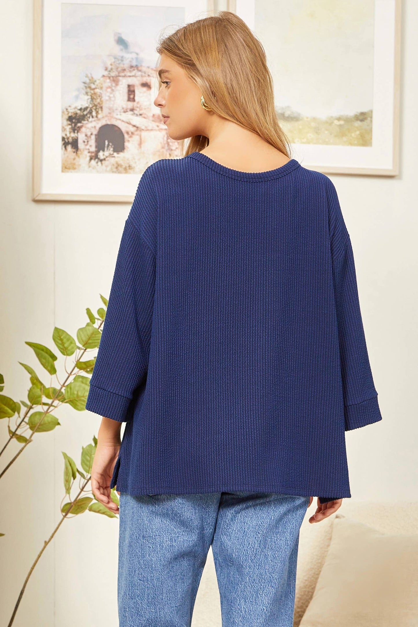 Andrée by Unit - Ribbed 3/4 Sleeve Knit Top MHS58