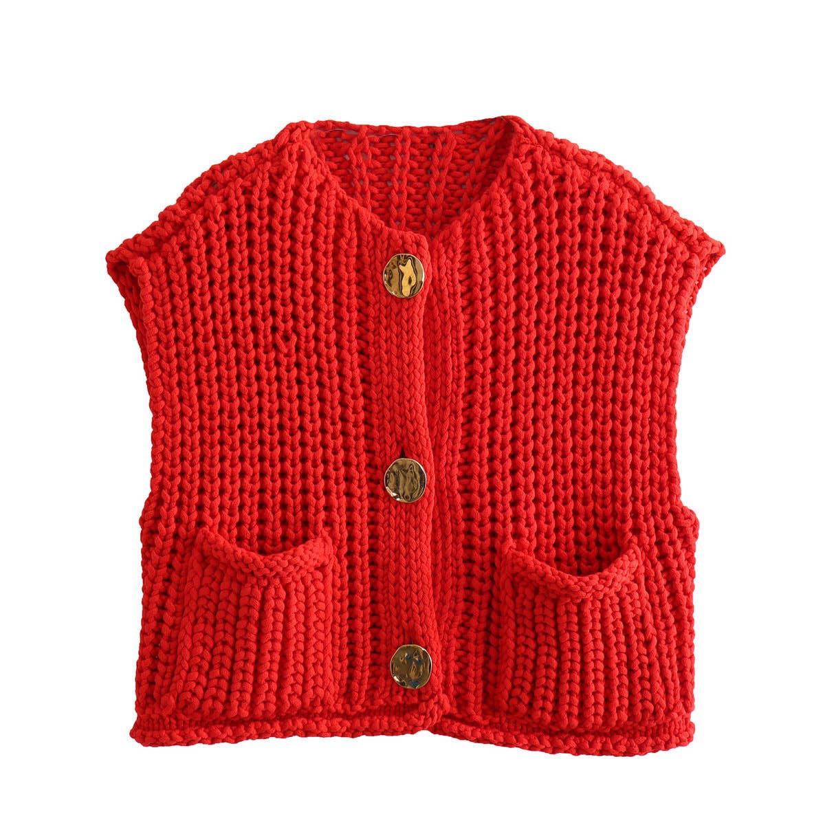 Rosa Clothing - Multicolor chunky needle knitted vest: Apricot / M