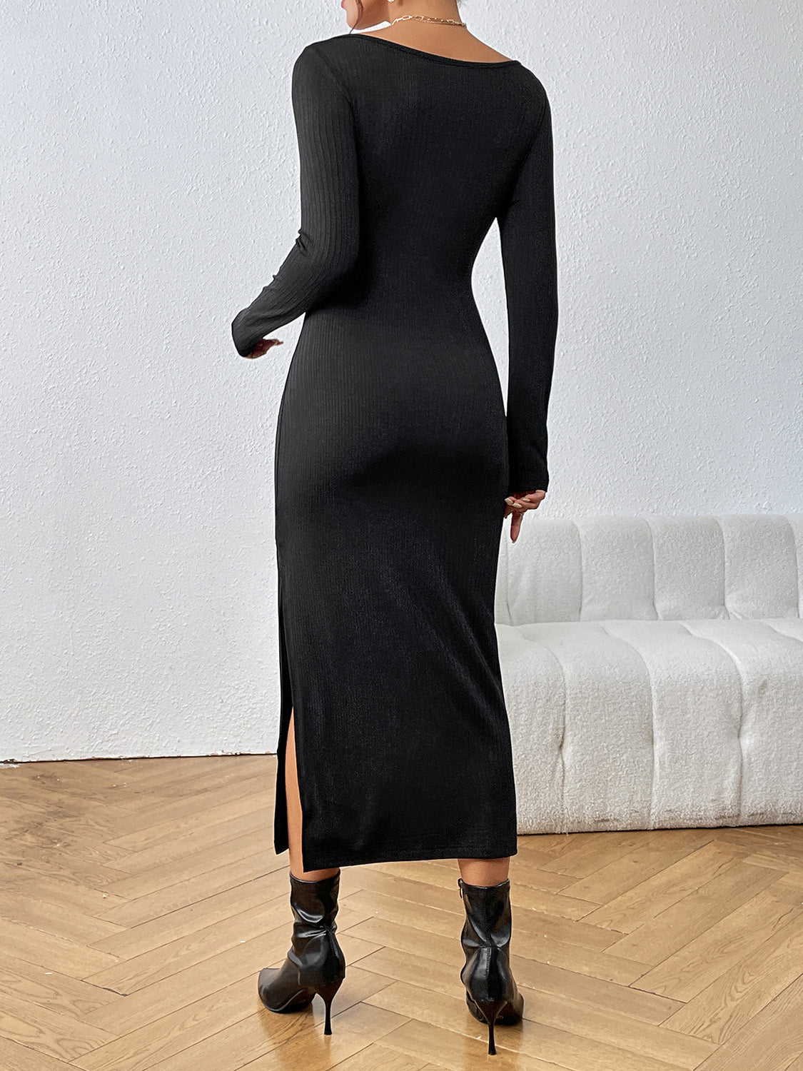 Honey Cutout Drawstring Slit Dress