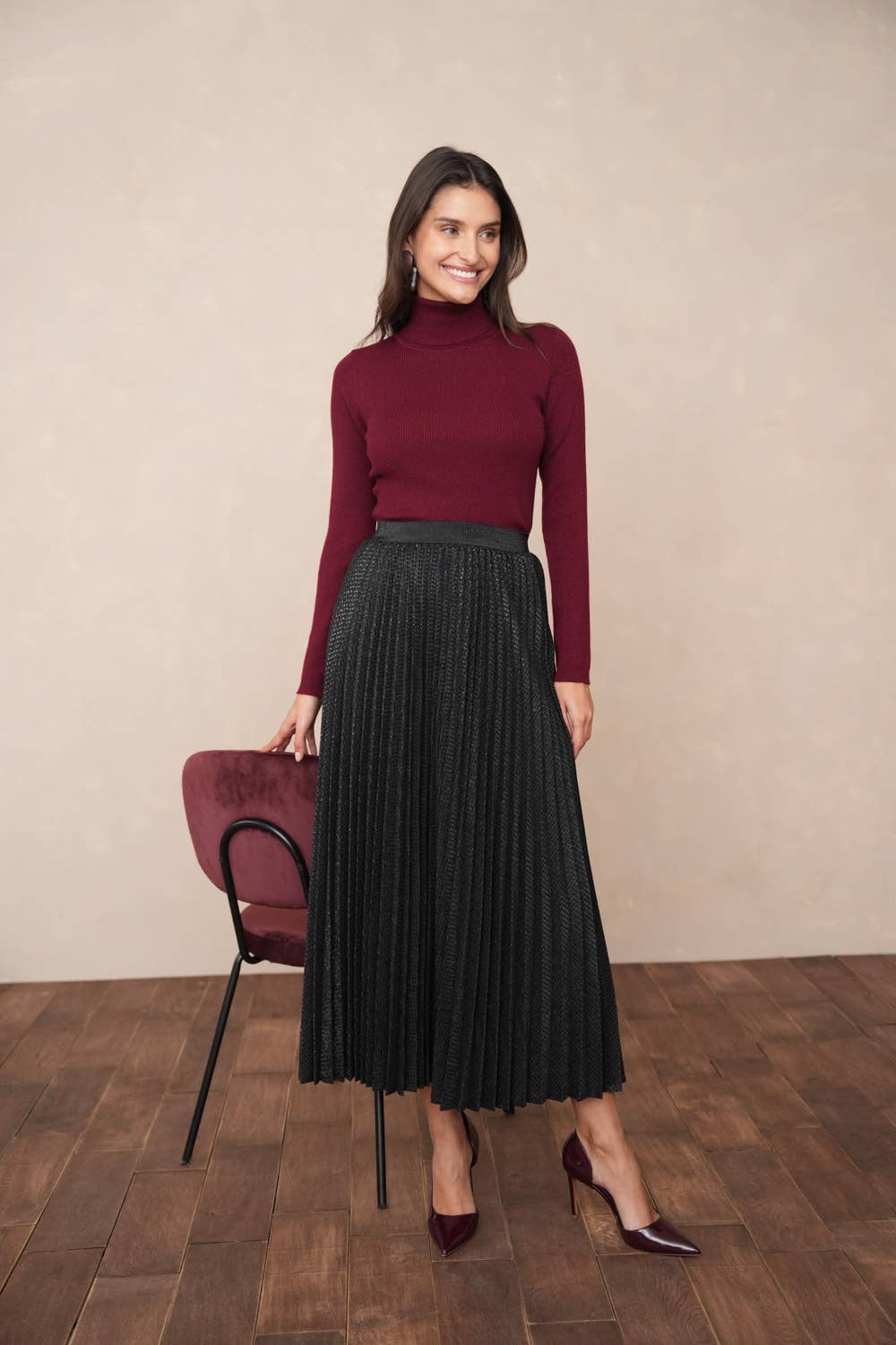 CHOKLATE PARIS - Long pleated skirt with metallic threads - CK08351