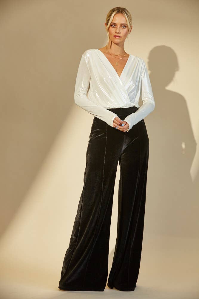 WISTERIA LANE - VELVET PALAZZO TROUSER PANTS 2422PIA WINE