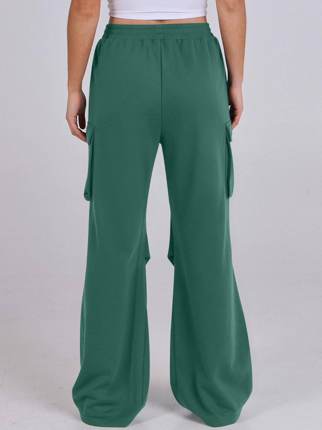 Elastic Waist Wide Leg Pants with Pockets